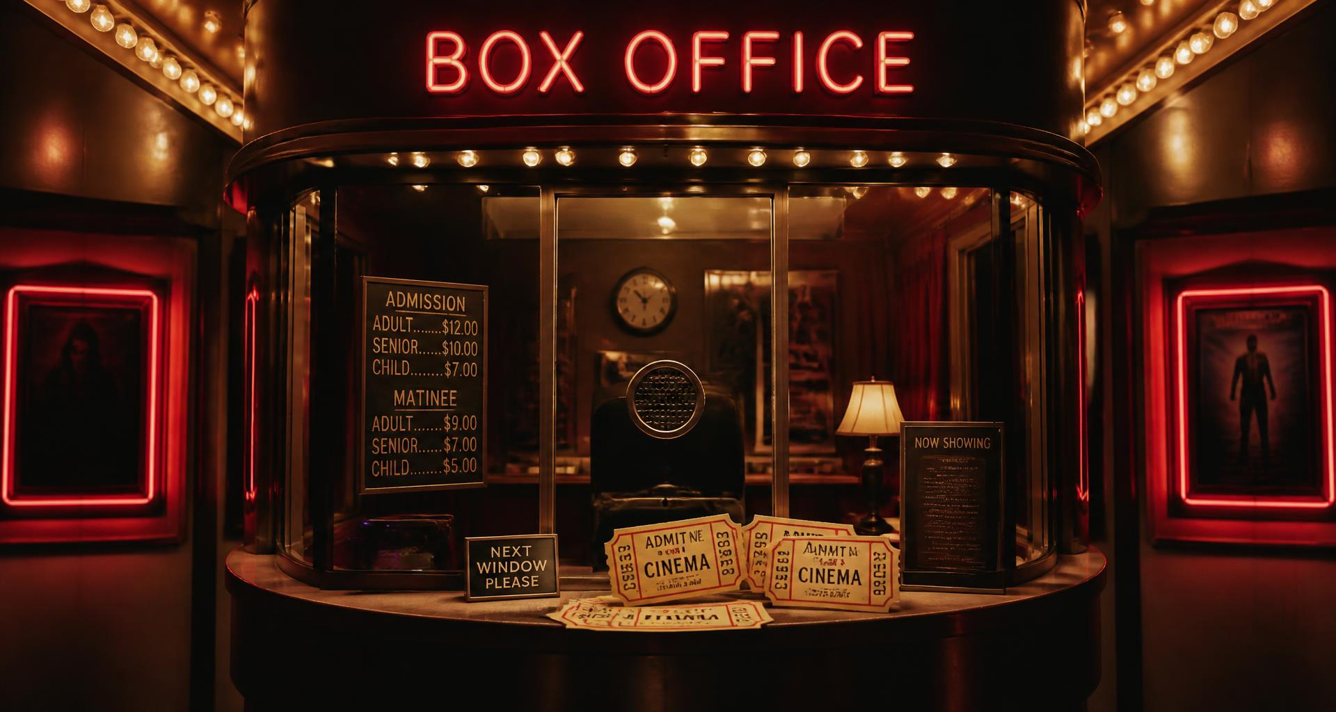 Box office ticket window at West Mall 7 Theatres in Sioux Falls, South Dakota